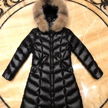Большая зимняя куртка с воротником из натурального меха енота, Женская длинная парка на гусином пуху, Женская куртка, Толстая теплая верхняя одежда