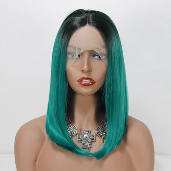 

Ombre Green Synthetic Lace Front Wigs For Black Women Burgundy Straight Middle Part Short Bob Cut Lace Front Wigs