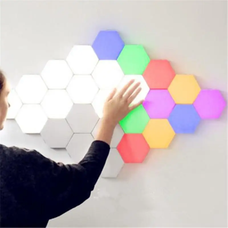 

DishyKooker 6Pcs LED 100-240V Fashion Colorful Hexagonal Lamp Modular Touch Sensitive Night Light for Wall Decor