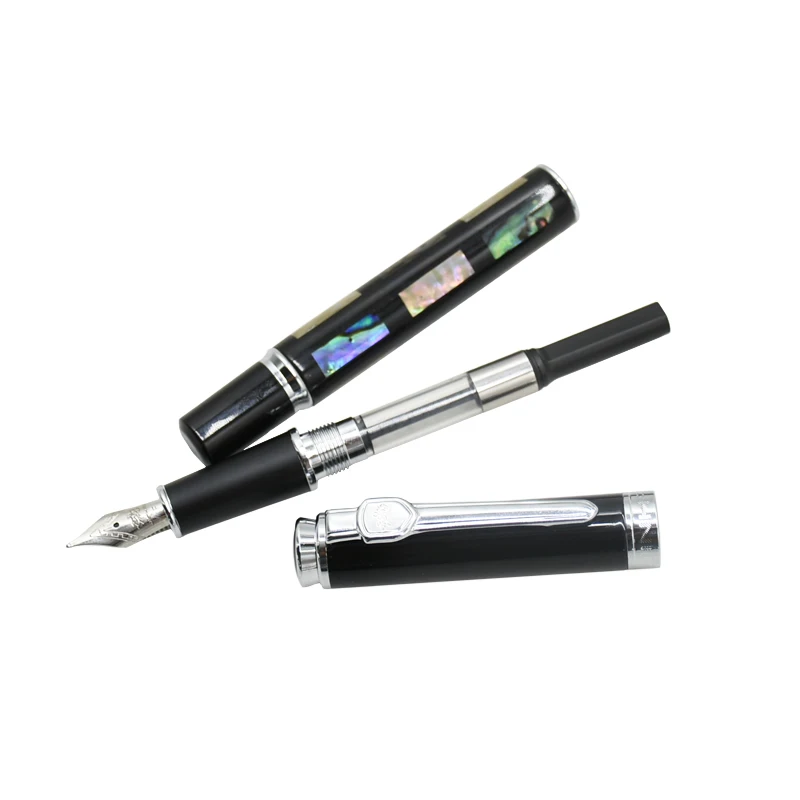 Jinhao 8802 심해 밝은 진주 쉘 만년필, 0.5mm 펜촉 금속 잉크 펜, 선물 사무용품, 학용품