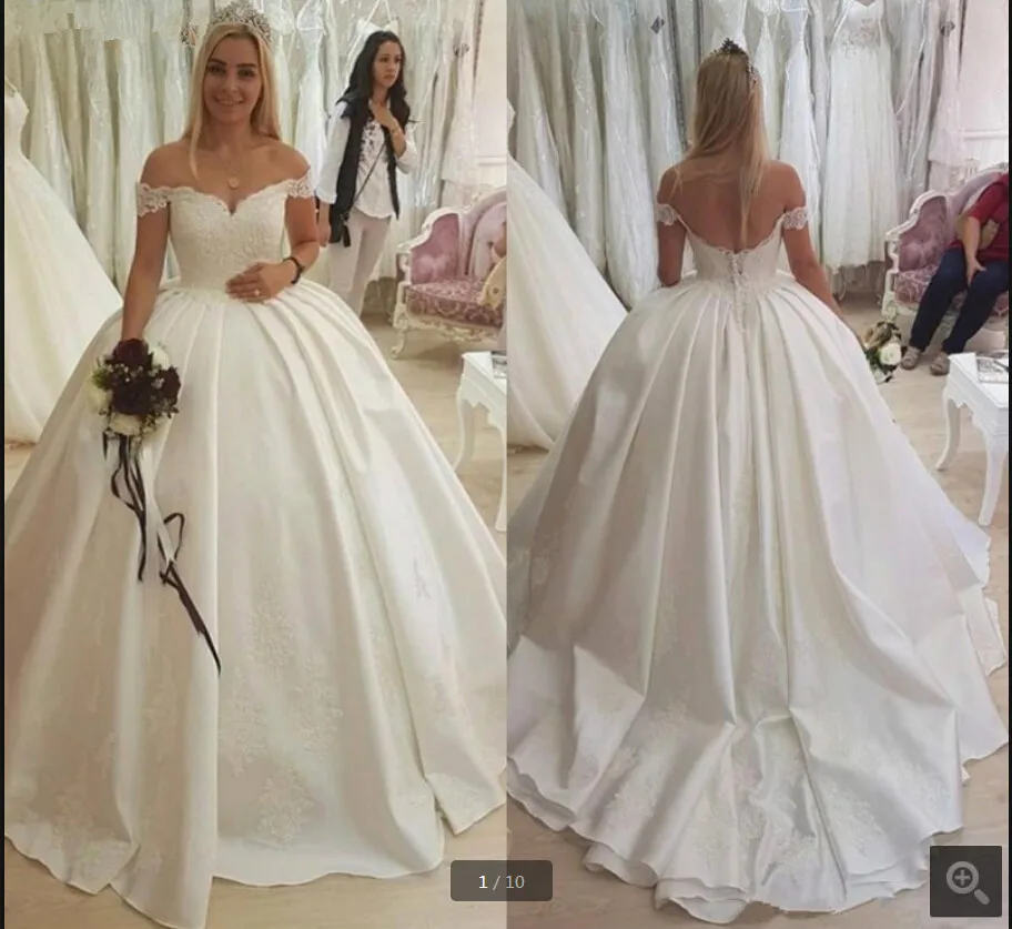 Robe de soiree белые кружевные аппликации бальное платье элегантные свадебные платья с открытыми плечами v-образный Вырез свадебные платья принцессы распродажа