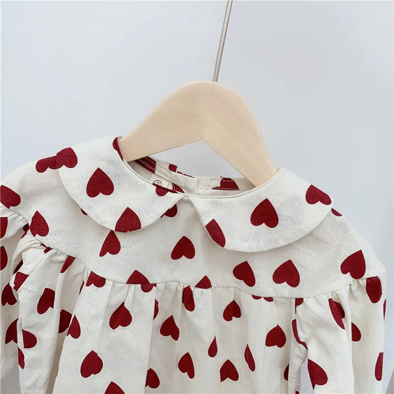 2PCS WLG girls clothing set kids girl heart printed shirt and red black skirt set baby girl cute all match clothes