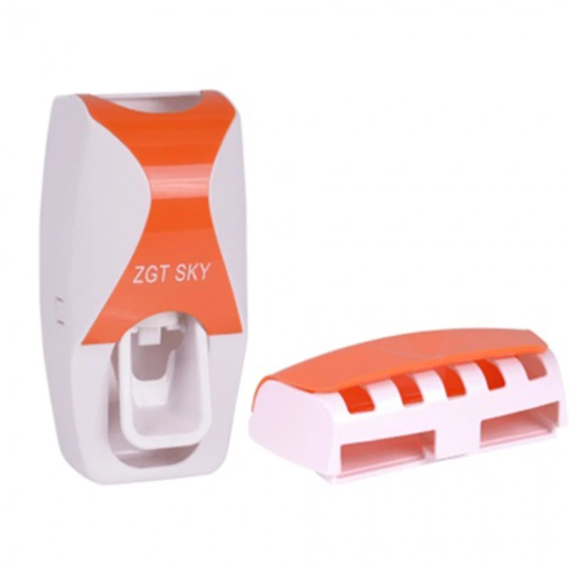 Автоматический держатель для зубной пасты и щетки аксессуары для ванной комнаты креативный настенный органайзер стойки гаджеты для ванной набор соковыжималок - Цвет: orange