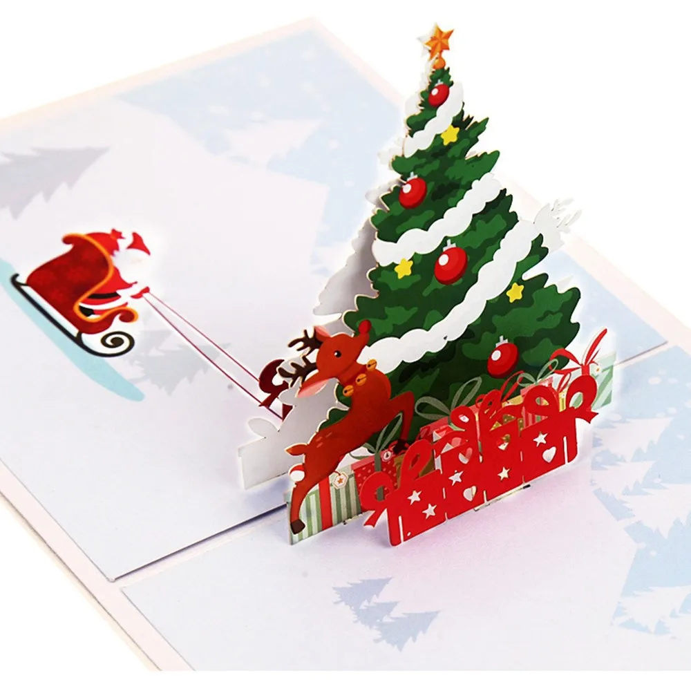  3D Stereo Greeting Card Color Printing Christmas Tree Deer Christmas Postcard Xmas Gift Invitation  - 4000262259319