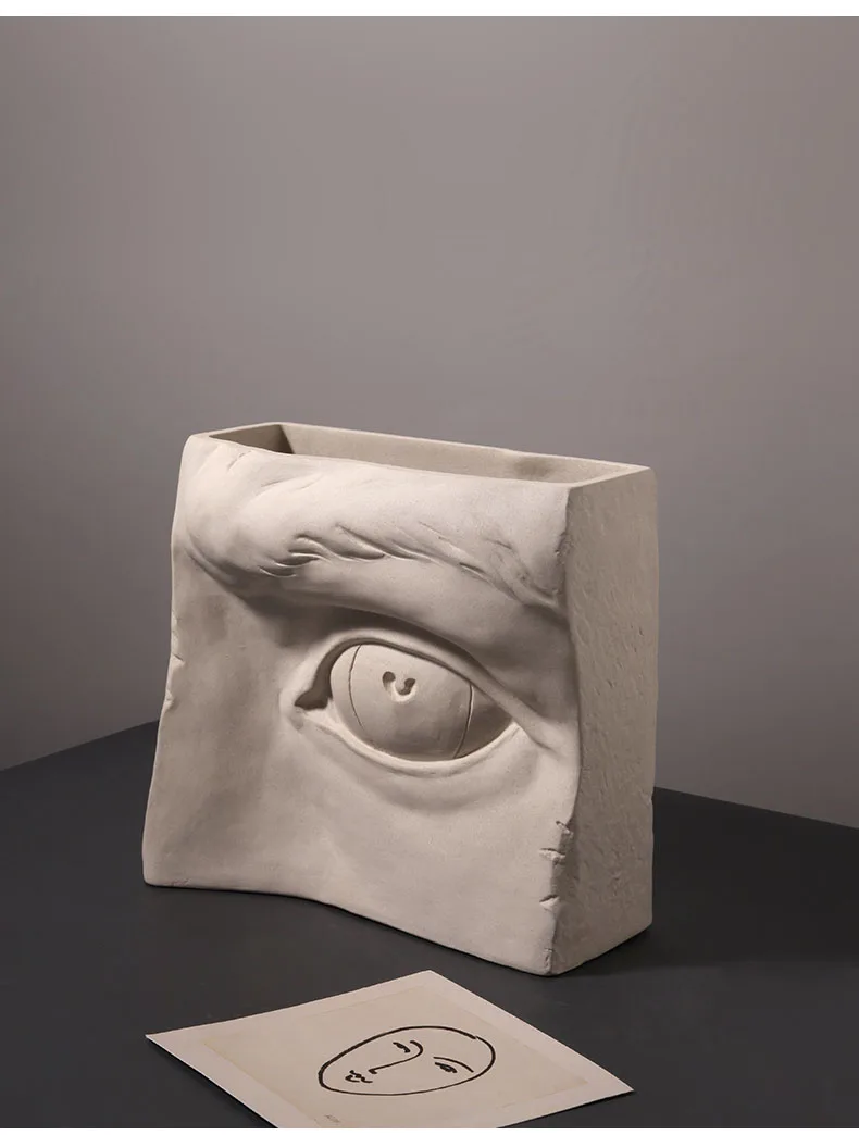 Nordic Ins Minimalist Ceramic Abstract Vase White Human Eyes Ears Mouth Shape Creative Display Room Decorative Figue Vase Modern