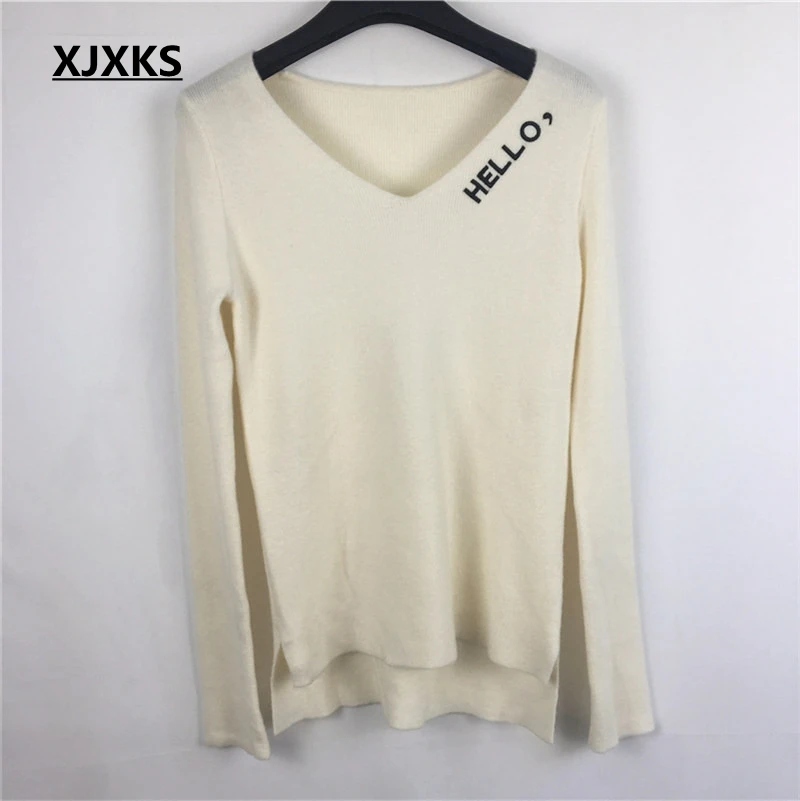 

XJXKS 2019 Autumn Winter Sweaters V-Neck Soft Elastic Jumper Women Sweaters And Pullovers Wool Sweater Women Tops