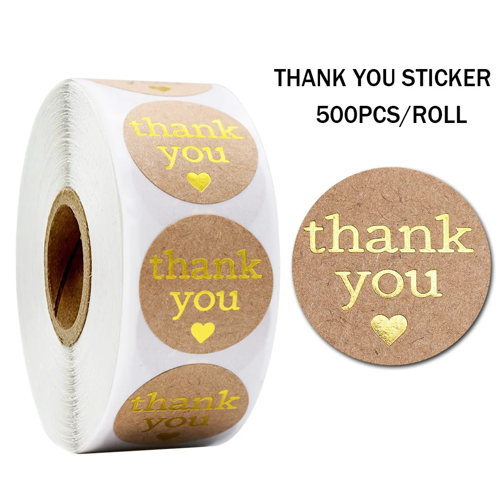 

thank you Vintage Kraft Stickers with Gold Foil round labels sticker for small shop handmade sticker Gift Wrapping Labels