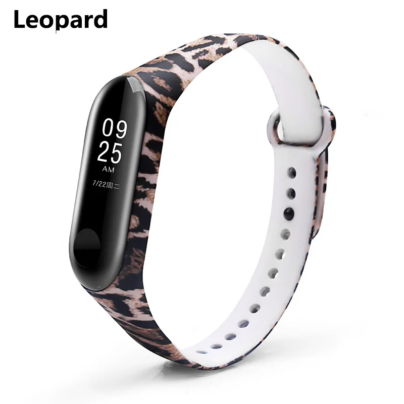 Leopard Цветной браслет mi band 3 4 с цветочным принтом для xiaomi mi 3 4, умный браслет pulseira для mi band 3 4, сменный ремешок - Цвет: Leopard
