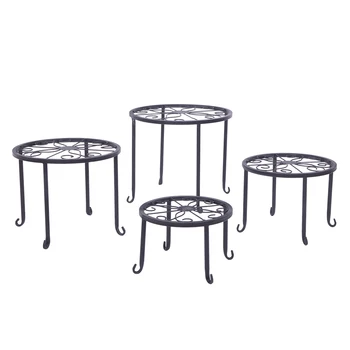 

4 Plant Shelves with 4-1 Round Pattern in Black Baking Paint (Yh-Cj009)