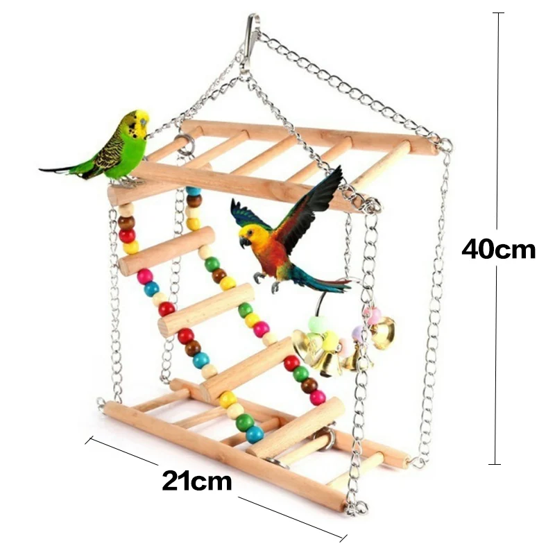koulate Bird Toy,Parrot Natural Rope Wood Ladder Swing Toy Hanging Climbing Bridge Bird Pet Chewing Toys 