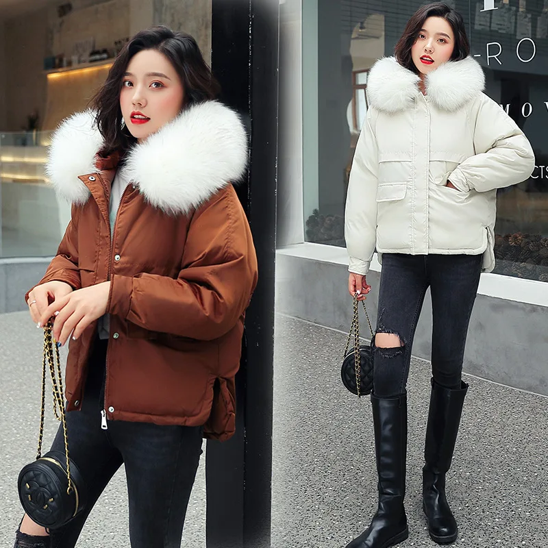 

2019 Winter New Style Cotton Coat Women's Korean-style-Style Short Student Loose-Fit BF Harajuku Bread Large Fur Collar Coat