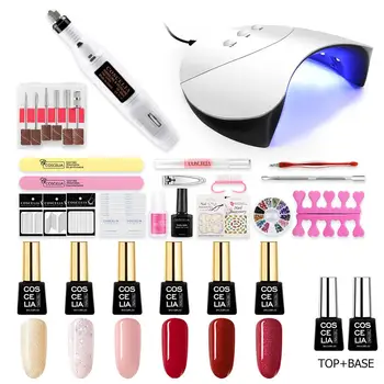 

Manicure Set with UV LED Lamp Dryer Machine Set Base and Top For UV Gel Polish Soak Off Nail Stamping Varnish Nail Tools