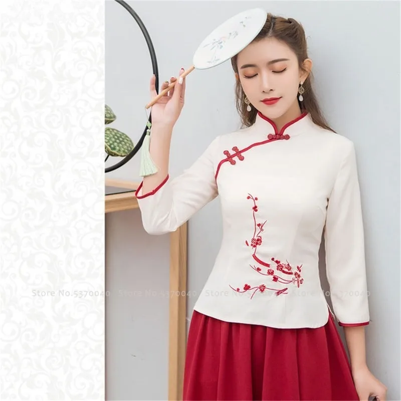 Традиционный китайский Hanfu одежда для женщин Qipao юбки Cheongsam топы новогодние винтажные футболки костюм Тан сценические Платья для вечеринок