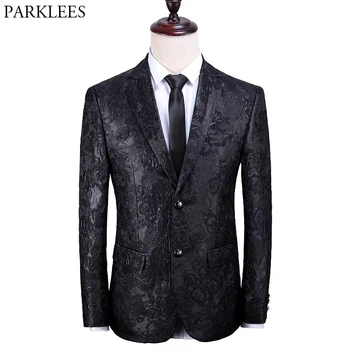 

Mens Dress Party Floral Suit Jacket Notched Lapel Slim Fit 2 Button Stylish Blazer Male Wedding Dinner Black Blazer Masculino