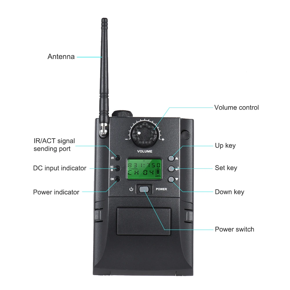 Portable UHF Instrument Wireless Microphone System with Receiver& Transmitter 32 Channels for Violin