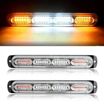 

2x 24 LED Car Strobe Flash Lights White/Amber 6500K Truck Emergency Warning Hazard Flash Strobe Light Bar Waterproof 12V-24V