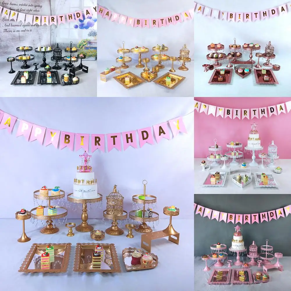 New 14pcs Mirror Face multicolour Crystal Cake Stand set Home Wedding Party Decor cristmas decoration gold Cupcake Stand Trays