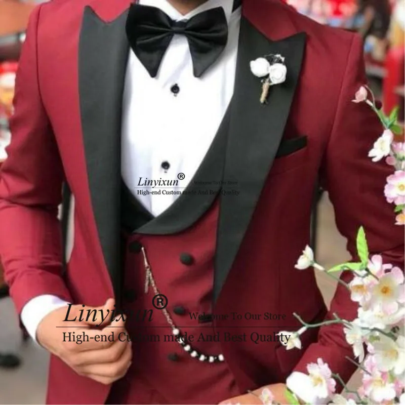 Новые мужские костюмы из 3 предметов мужской свадебный костюм Slim Fit One Button Свадебный костюм вечерние смокинги куртка со штанами жилет