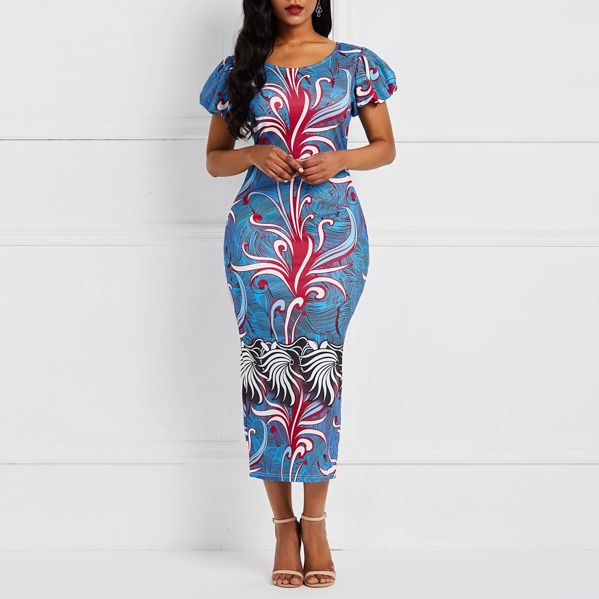 

Office Lady Dress Plus Size Elegant Summer African Dresses Lantern Sleeve Bodycon Sheath Sexy Summer Brand Luxury Dress Fashion