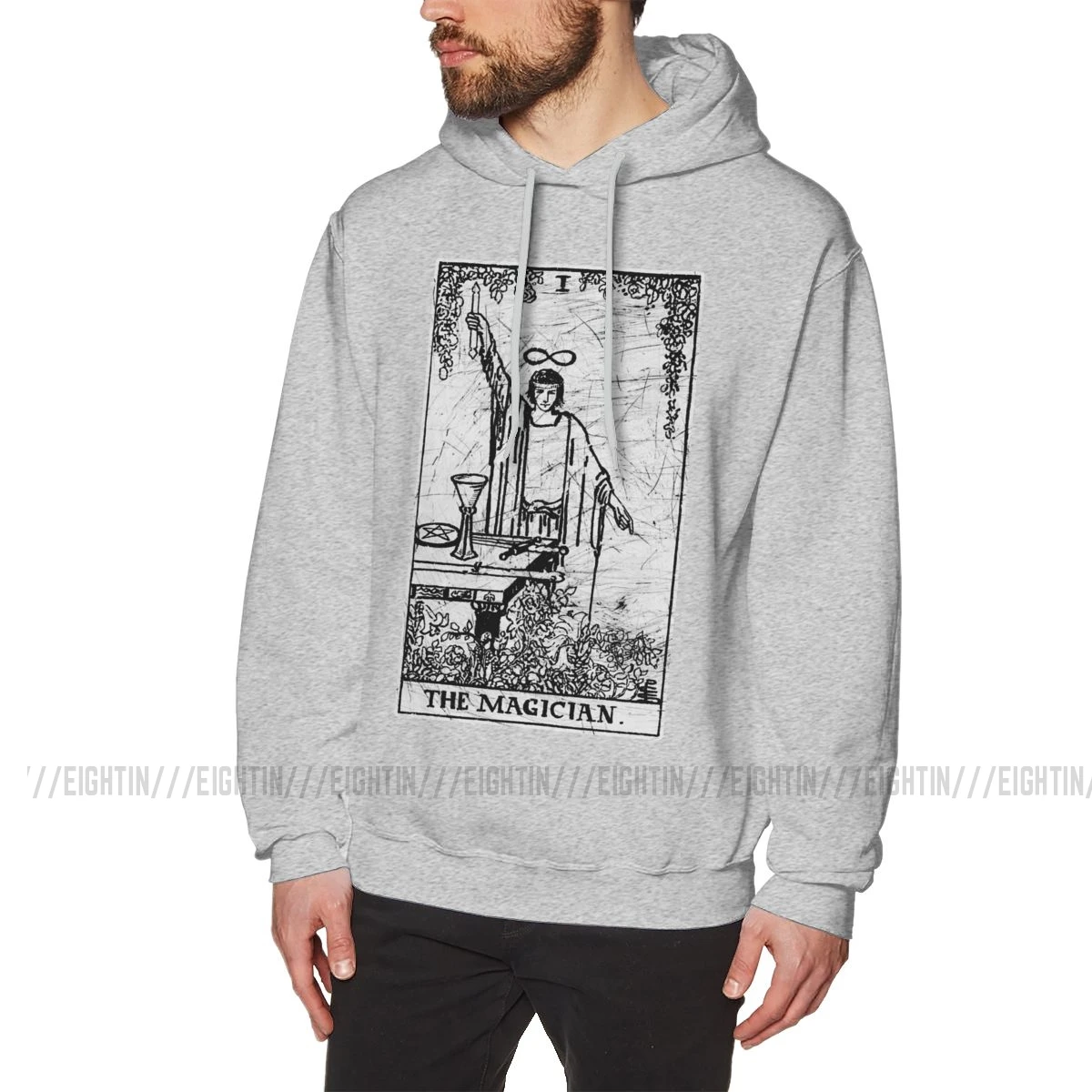 The Magician Tarot Card Major Arcana Fortune Telling Occult Hoodies Men Funny Hoodie Shirt Cotton Printing Hooded Sweatshirts - Color: Gray