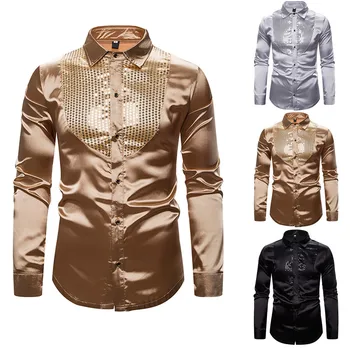 

Explosive shirt! Men's Autumn And Winter Nightclub Show Hosting Lapel Collar Long Sleeve Shirt Are you sure not to buy hot sale
