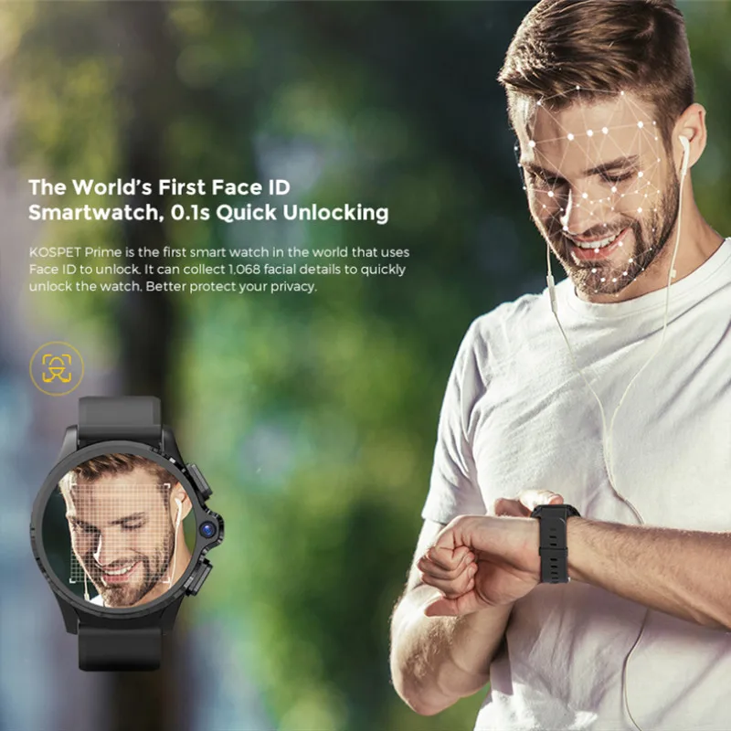 Смарт-часы KOSPET Prime, 4G, 1,6 дюйма, 1260 мА/ч, батарея для распознавания лица, разблокировка, 3 ГБ, 32 ГБ, двойная камера, gps/ГЛОНАСС, Android, часы-телефон для мужчин