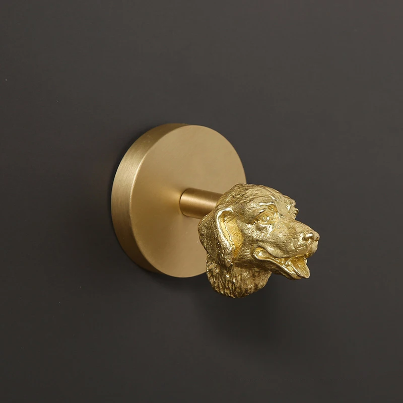 Light Luxury Brass Dogs Head Shaped Handles Knobs door knob Wall Hook Handle Drawer