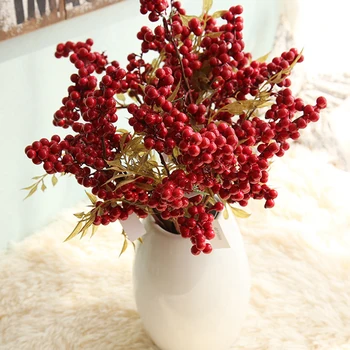 

5PC Christmas Red Artificial Fruit Berries Beans Flowers Home Decorative Fake Flowers For Wedding Party Garden Decor Floral