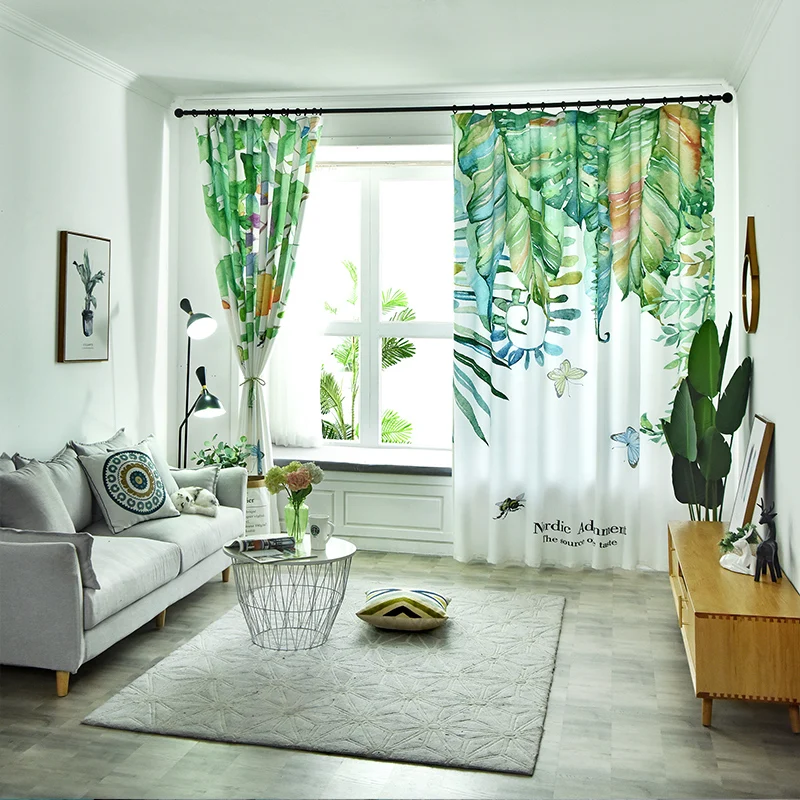 

Pastoral Style Green Vegetation Hipster Sound Insulation Shade Curtains for Living Dining Room Bedroom