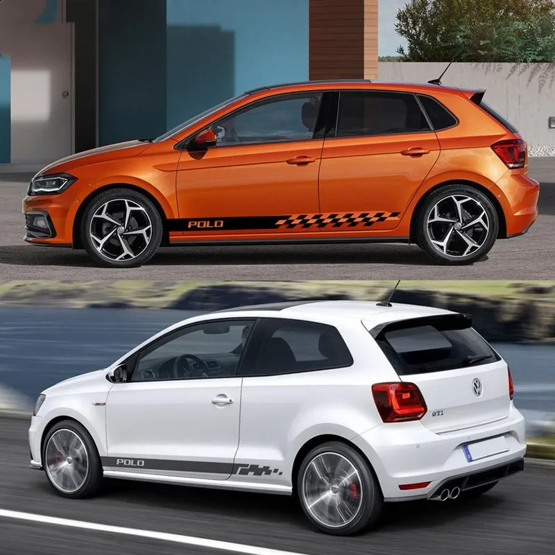 Vinyl Decals Sport Styling Stripes Car Door Side Skirt Sticker Auto Body Decor  For Volkswagen-POLO GTI-R LINE-R WRC-TSI