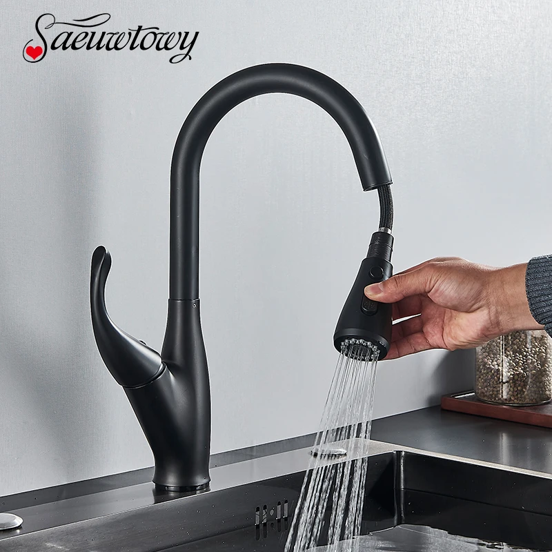 Hot Item Kitchen-Faucet Deck-Mounted Cold-Mixer Pull-Out Rotatable Chrome-Style Matt Brass Black R6q97bMQL