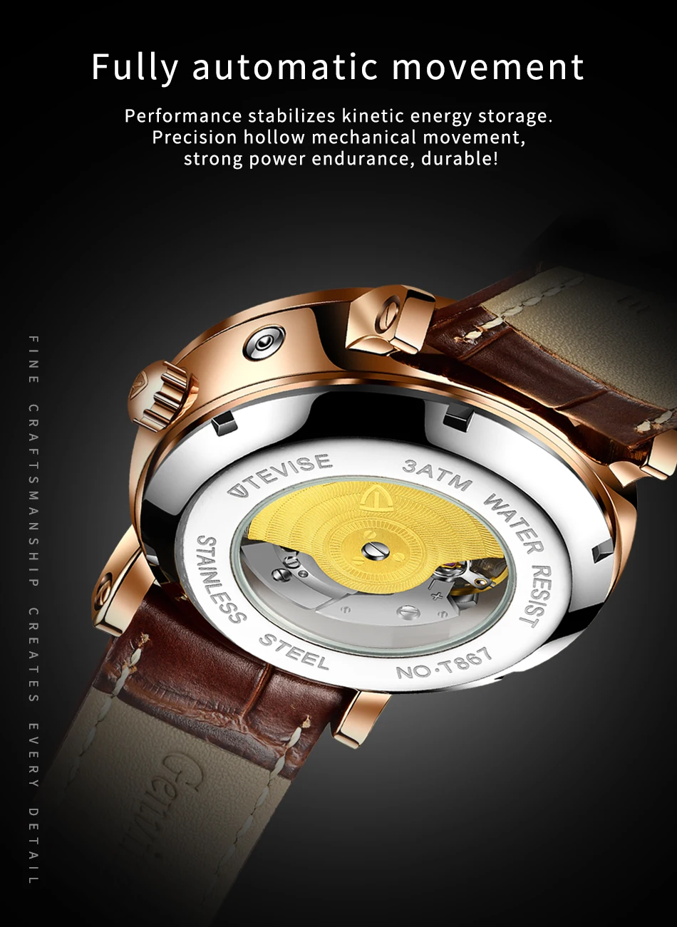 2021 New TEVISE WristWatch Men Business Automatic Mechanical Watch Fashion Luxury Tourbillon Sport Men Watches Relogio Masculino