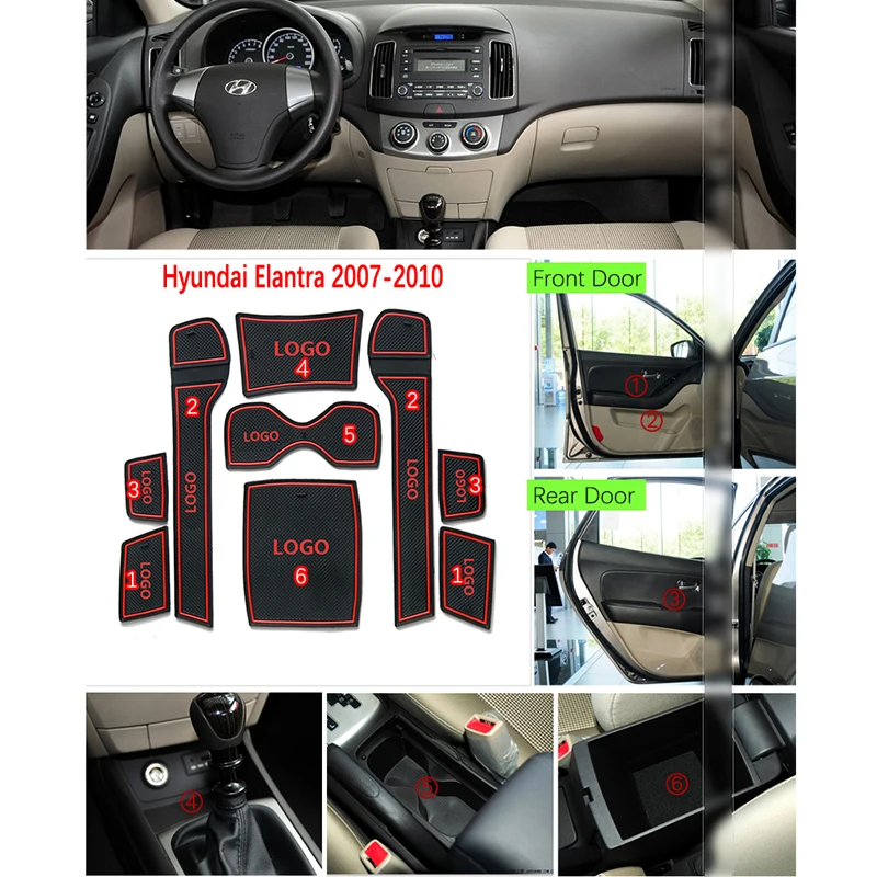 Противоскользящая резиновая подушка для двери для hyundai Elantra HD 2007~ 2010 2008 2009 Противоскользящий красный коврик для автомобиля аксессуары для интерьера