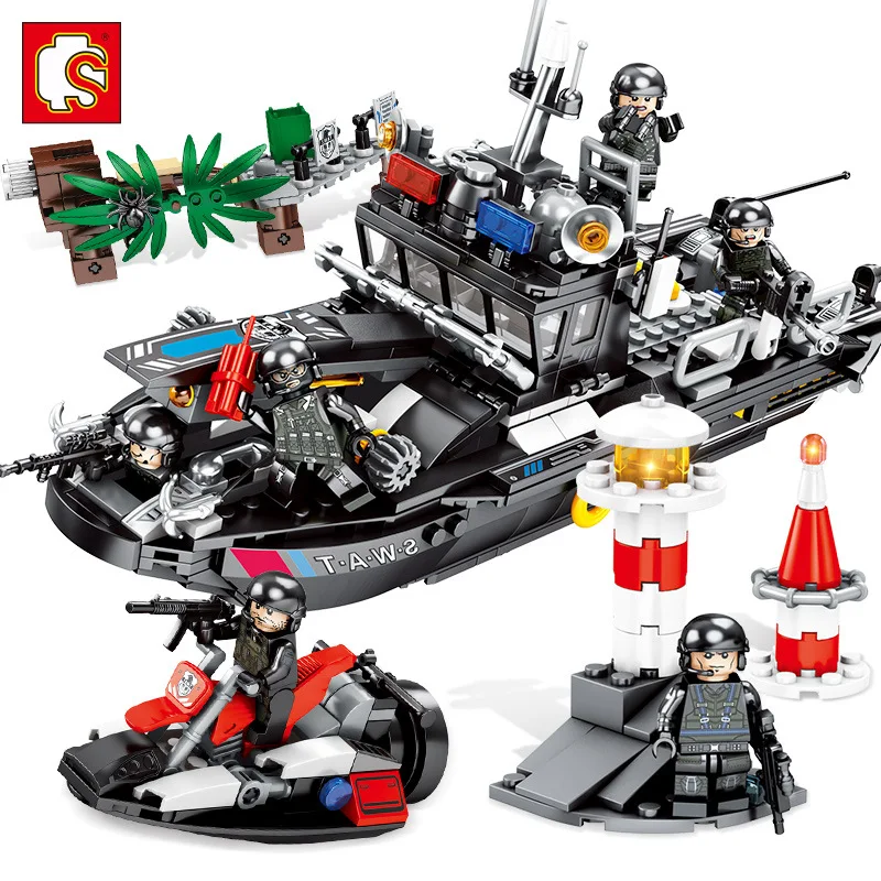 

Baby Semp 102447 Black Hawk Special Combat Team Quick-Response Capabilities Boat Assembled Building Blocks Educational Force Spl