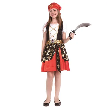 

Halloween Pirate costumes girls Kids Children party cosplay for children kids clothes full set Headdress dress