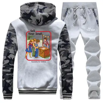 

Sell Your Soul Thick Hoodies Mens Gothic Loose Men Sweatshirt+Sweatpants 2 Piece Sets Winter Fleece Warm Suit Funny Men Jacket