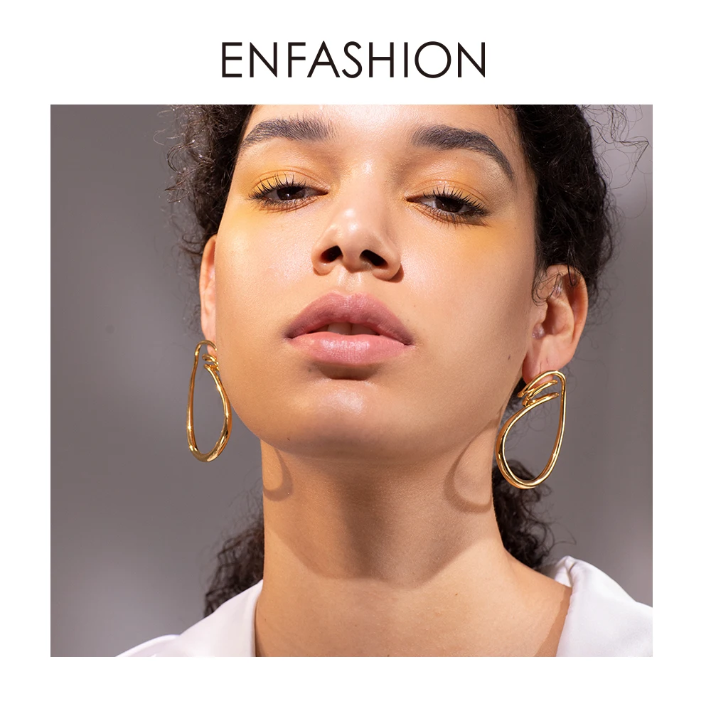 

ENFASHION Irregular Curve Line Drop Earrings For Women Gold Color Simple Dangle Earings Fashion Jewelry Dropshippping E191143