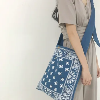 

2020 new original printed denim bag wild canvas bag shoulder messenger bag shoulder strap adjustable