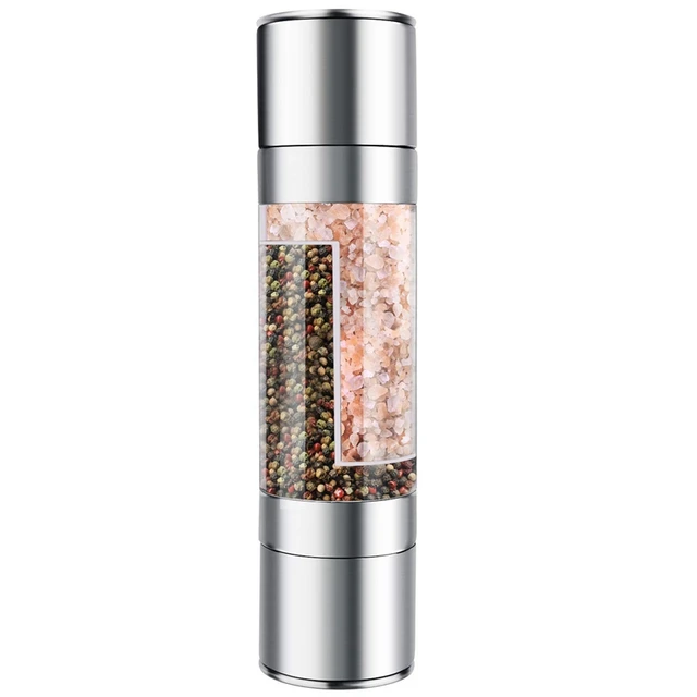 YULIN Steel Salt And Pepper Grinder 2 In 1 Manual Salt /& Pepper Mill Shakers Refillable With Dual Adjustable Coarseness And Clear Acrylic Body