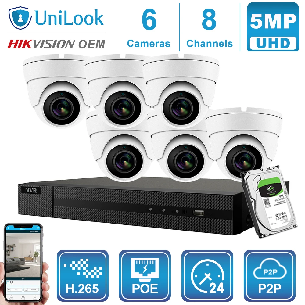 Hikvision OEM 8CH 4 к NVR 5MP белый/серый POE IP Камера 4/6/8 шт. ONVIF CCTV открытый системы безопасности CCTV NVR Наборы с 1/2/4 ТБ HDD - Цвет: 6 White cams Kit