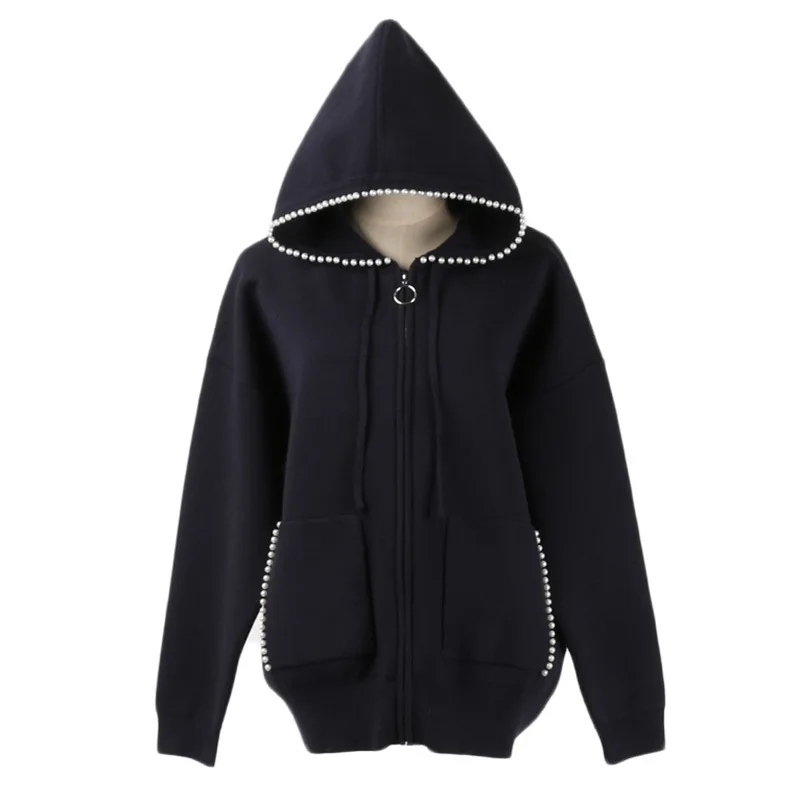 

Shuchan Women Sweater Cardigans with A Hood Beading Solid Pockets Autumn Winter 2019 New Items Female Cardigan Women Cardigan
