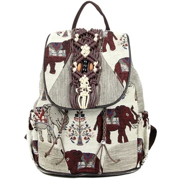 

Simple National Wind Bag Female New Tide Cotton and Linen Elephant Backpack