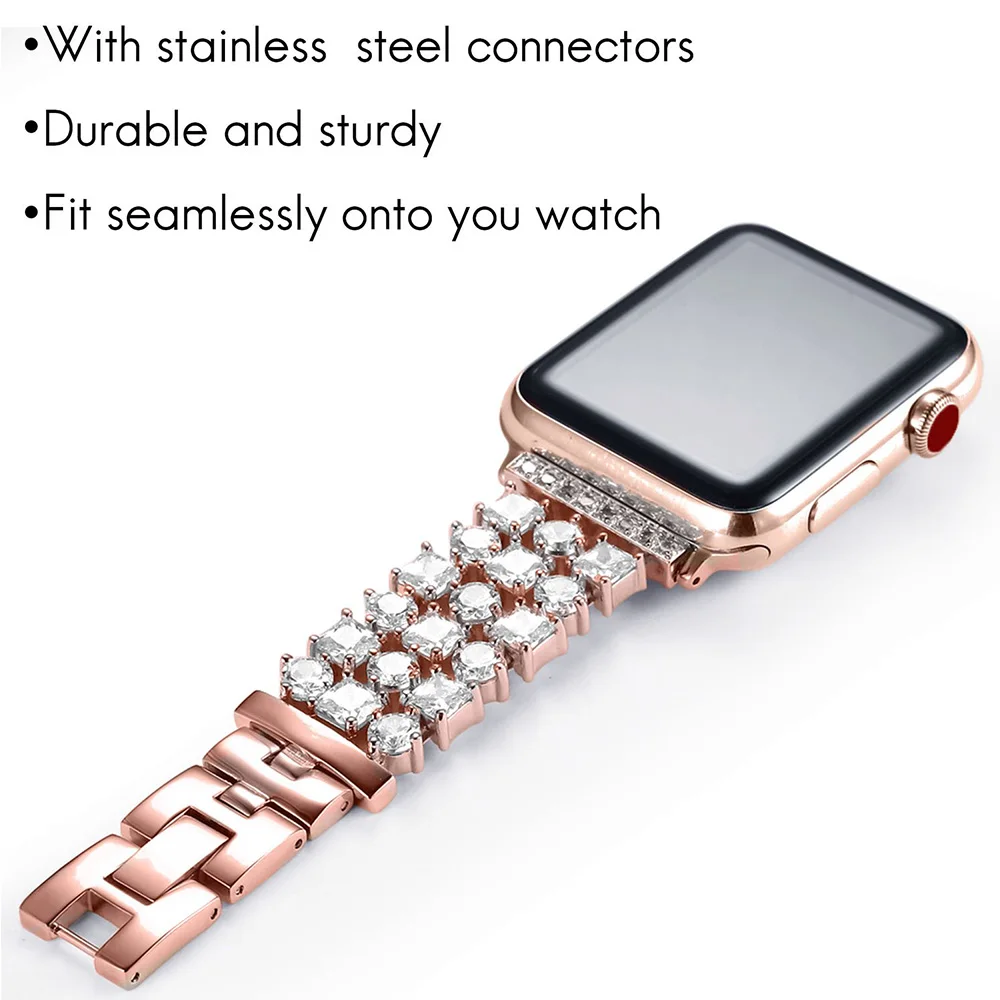 Ремешок для Apple Watch, серия 5, 4, 40 мм, 38 мм, роскошный бриллиантовый браслет, женские чешские Стразы, нержавеющая сталь, для iWatch, ремешок 44 мм