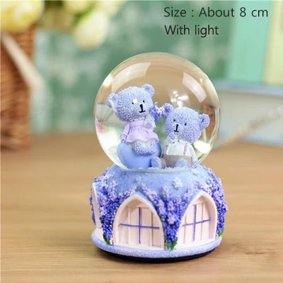 Creative Lavender Bear Snow Globe Crystal Ball Rotating Music Box Christmas Decoration For Home Home Decoration Accssories - Цвет: with light1