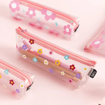 

Cute Summer Flowers PVC Zipper Pencil Bag 21.5*4cm Random Color