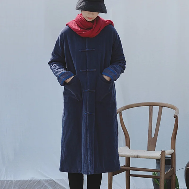 Blue SCUWLINEN верхняя одежда, парка, зима, женское вельветовое уплотненное длинное пальто с хлопковой подкладкой и пуговицами S998 - Цвет: Blue
