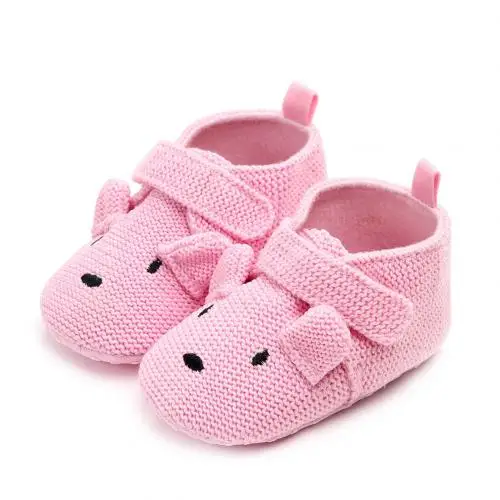 Pink 9 to 12M Демисезонный Модный милый медведь, вязаный, для новорожденных обувь девочек мальчиков обувь, подошва с защитой от скольжения, спортивная обувь для детей, начинающих ходить; туфли на плоской подошве - Цвет: Pink 9 to 12M