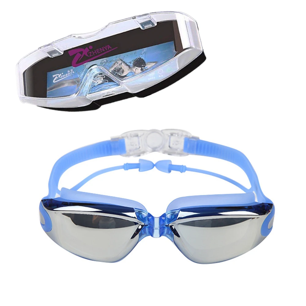 Очки для плавания, ушные вкладыши с покрытием, водная диоптрия, очки, УФ-защита, для взрослых, по рецепту, оптические очки для плавания для близорукости - Цвет: electroplate blue