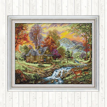 

Holiday Villa DMC Cross-stitch Embroidery Landscape Painting DIY Needlework Counted Cross-stitch Patterns Aida 14ct Print Canvas