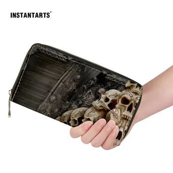 

INSTANTARTS Gothic Women Purse Skull Print Casual Travel Men Wallet Large Card Holders Coin Money Storage Bags Custom Logo Bag